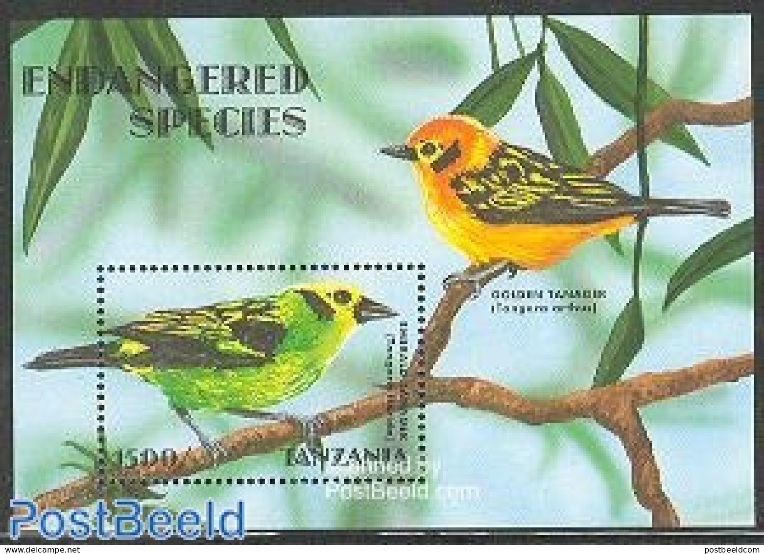 Tanzania 1998 Emerald Tanager S/s, Mint NH, Nature - Birds - Tanzania (1964-...)
