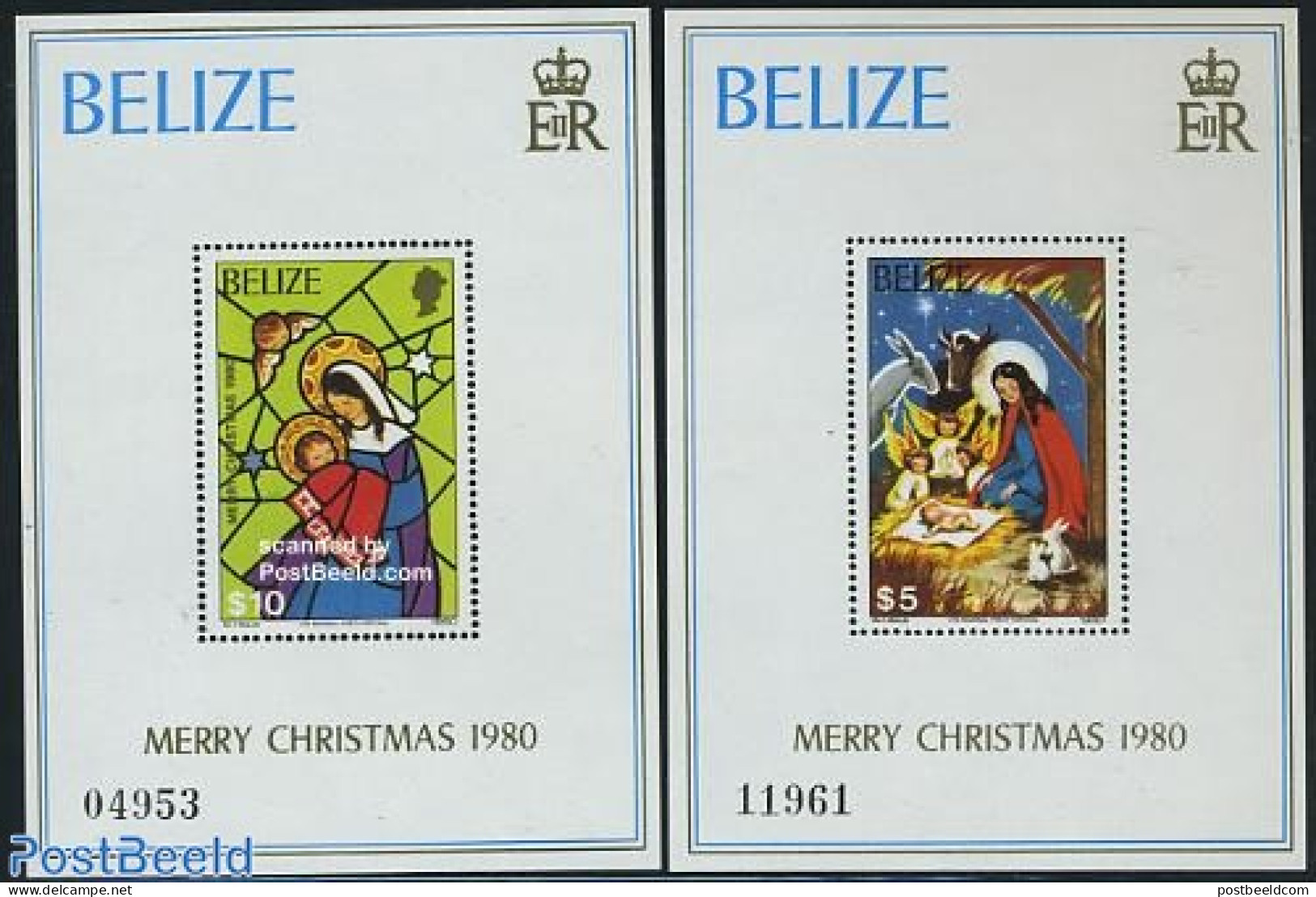 Belize/British Honduras 1980 Christmas 2 S/s, Mint NH, Religion - Christmas - Art - Stained Glass And Windows - Noël