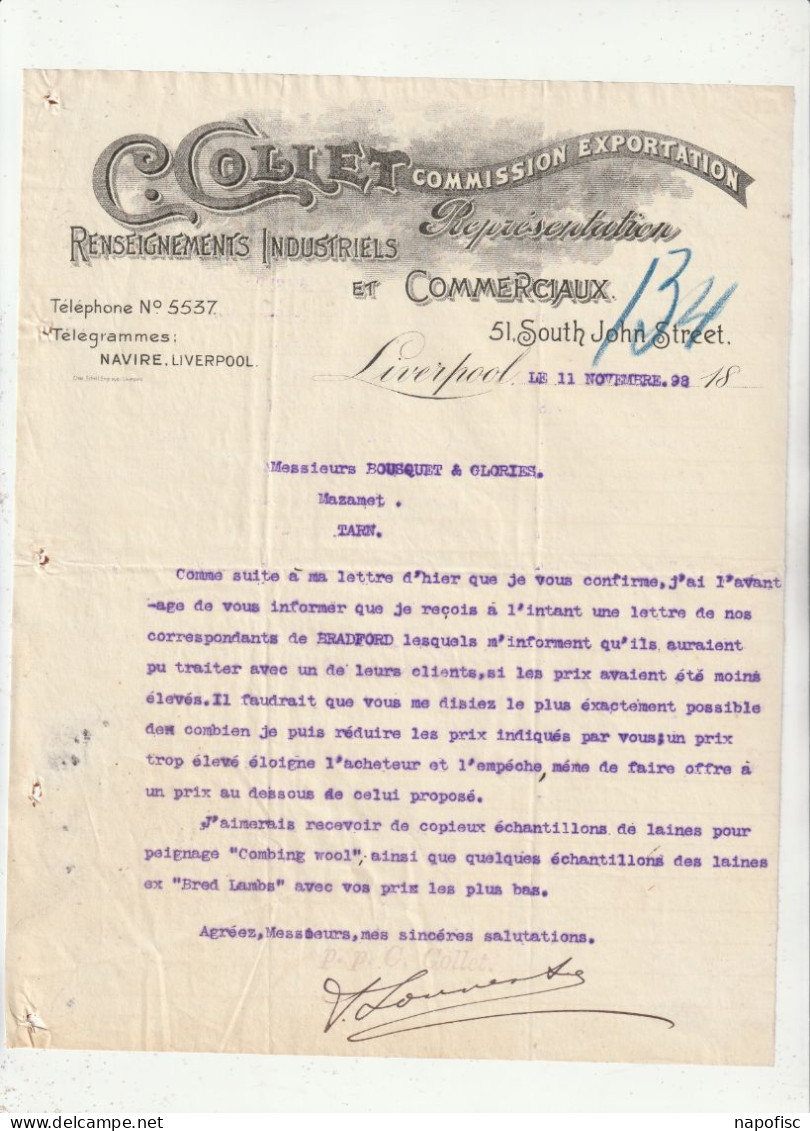 98-C.Collet..Commission Exportation, Renseignements Industriels..... Liverpool...(U.K) ...1898 - Royaume-Uni