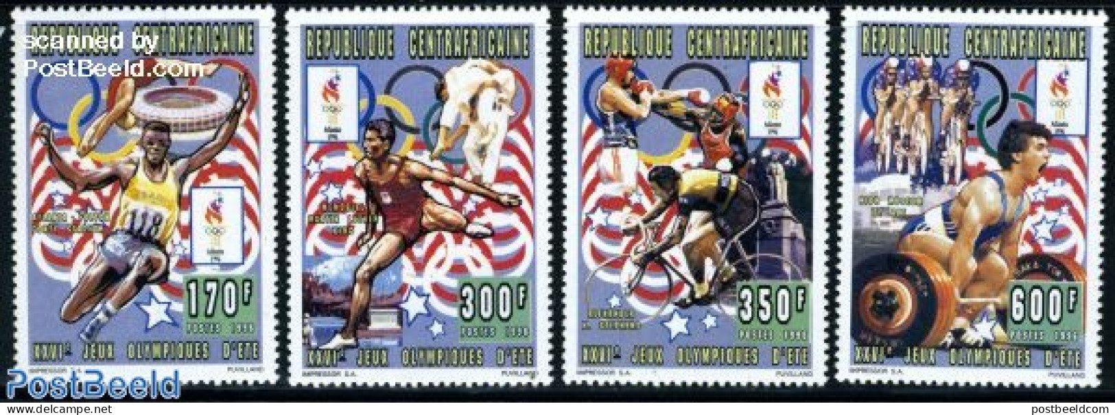 Central Africa 1996 Olympic Games 4v, Mint NH, Sport - Athletics - Cycling - Olympic Games - Leichtathletik