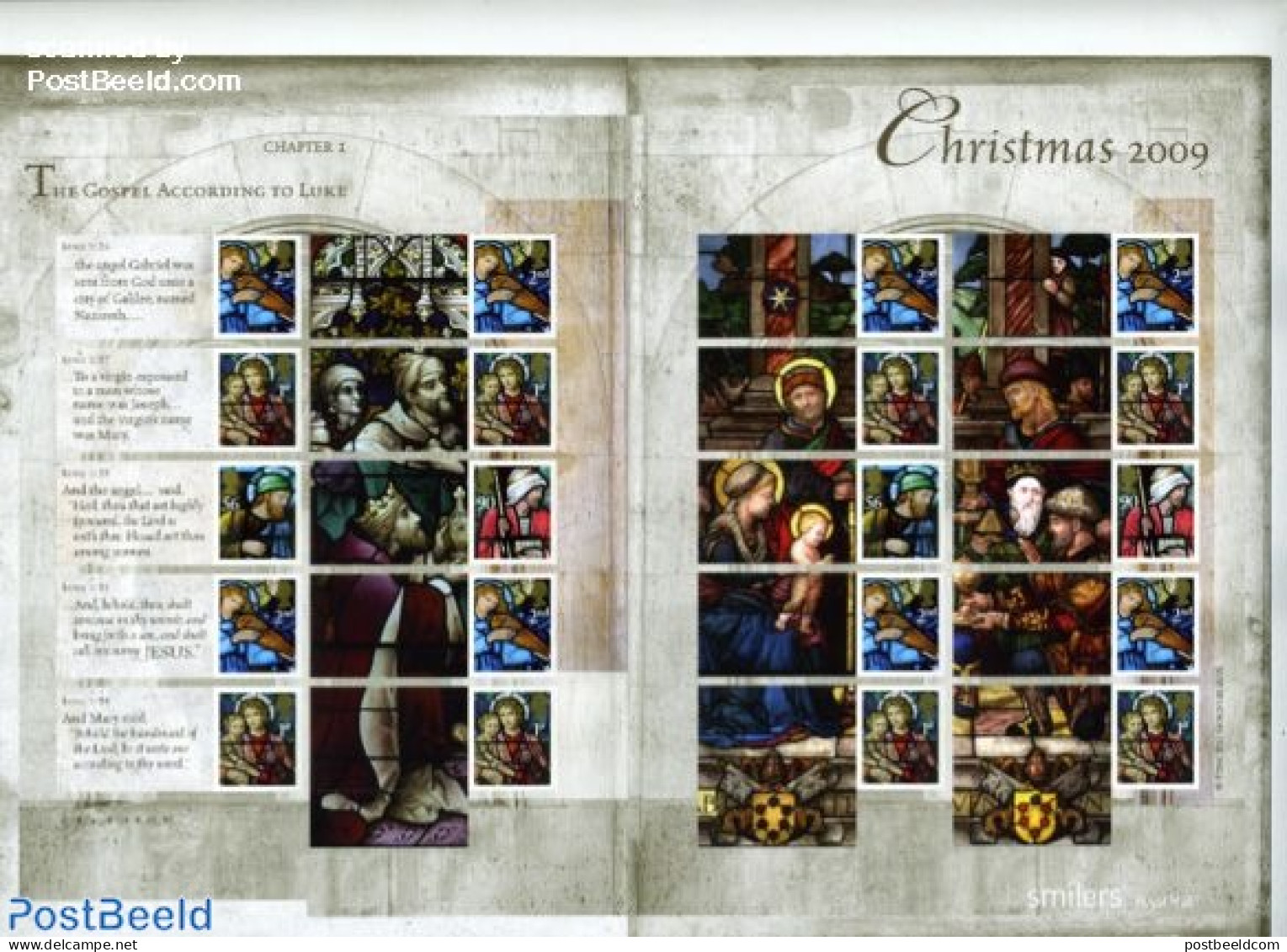 Great Britain 2009 Christmas Smilers Sheet, Mint NH, Religion - Christmas - Art - Stained Glass And Windows - Neufs