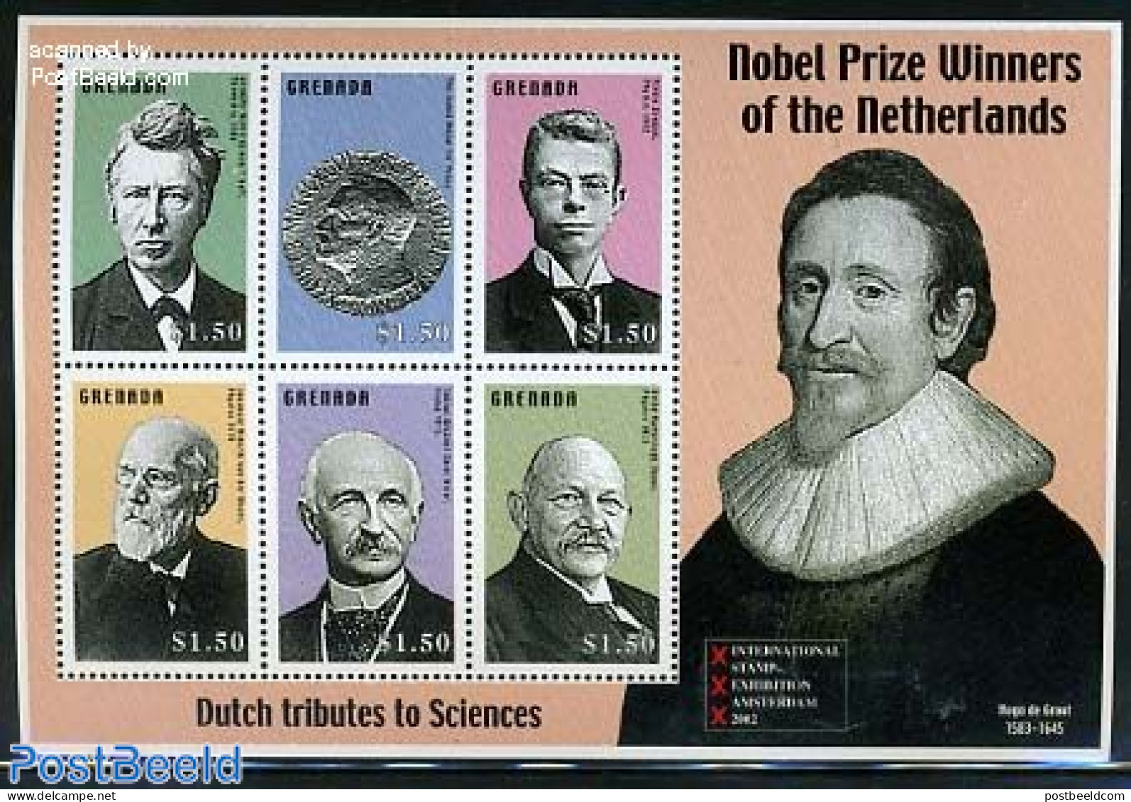 Grenada 2002 Dutch Nobel Prize Winners 6v M/s, Mint NH, History - Science - Netherlands & Dutch - Nobel Prize Winners .. - Geographie