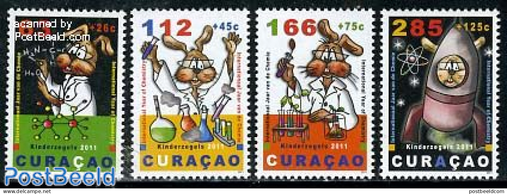 Curaçao 2011 Child Welfare, Int. Year Of Chemistry 4v, Mint NH, Nature - Science - Transport - Rabbits / Hares - Chem.. - Scheikunde
