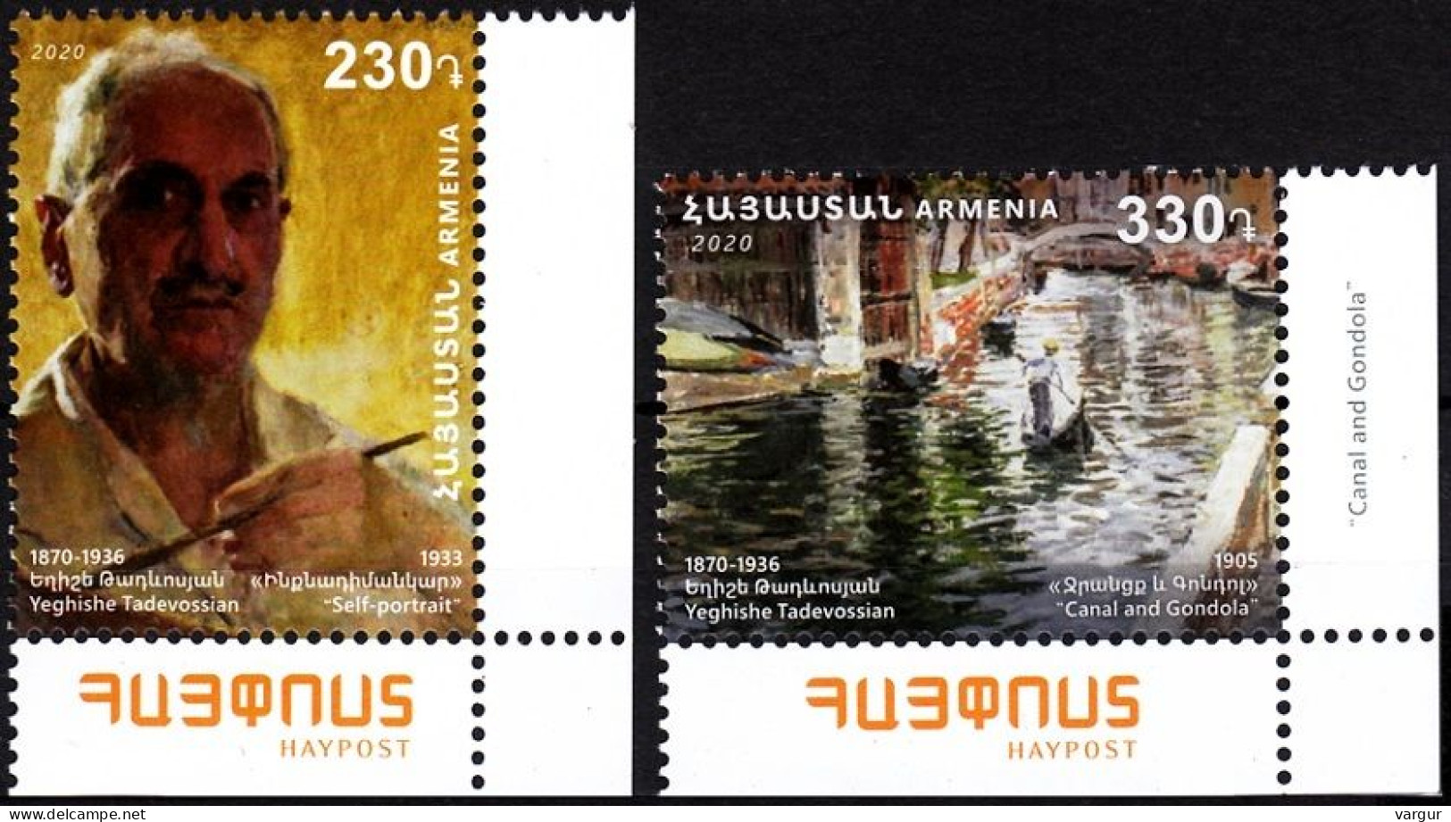 ARMENIA 2020-11 ART Paintings. Tadevosian - 150. Post Logo CORNER, MNH - Modernos