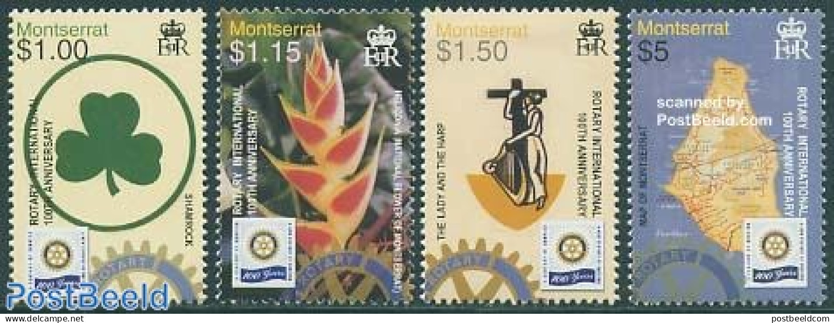 Montserrat 2005 Rotary Centenary 4v, Mint NH, Nature - Various - Flowers & Plants - Maps - Rotary - Geografía