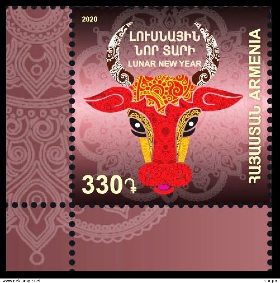 ARMENIA 2020-12 Lunar Calendar. Chinese New Year Of Bull. CORNER, MNH - Chinees Nieuwjaar