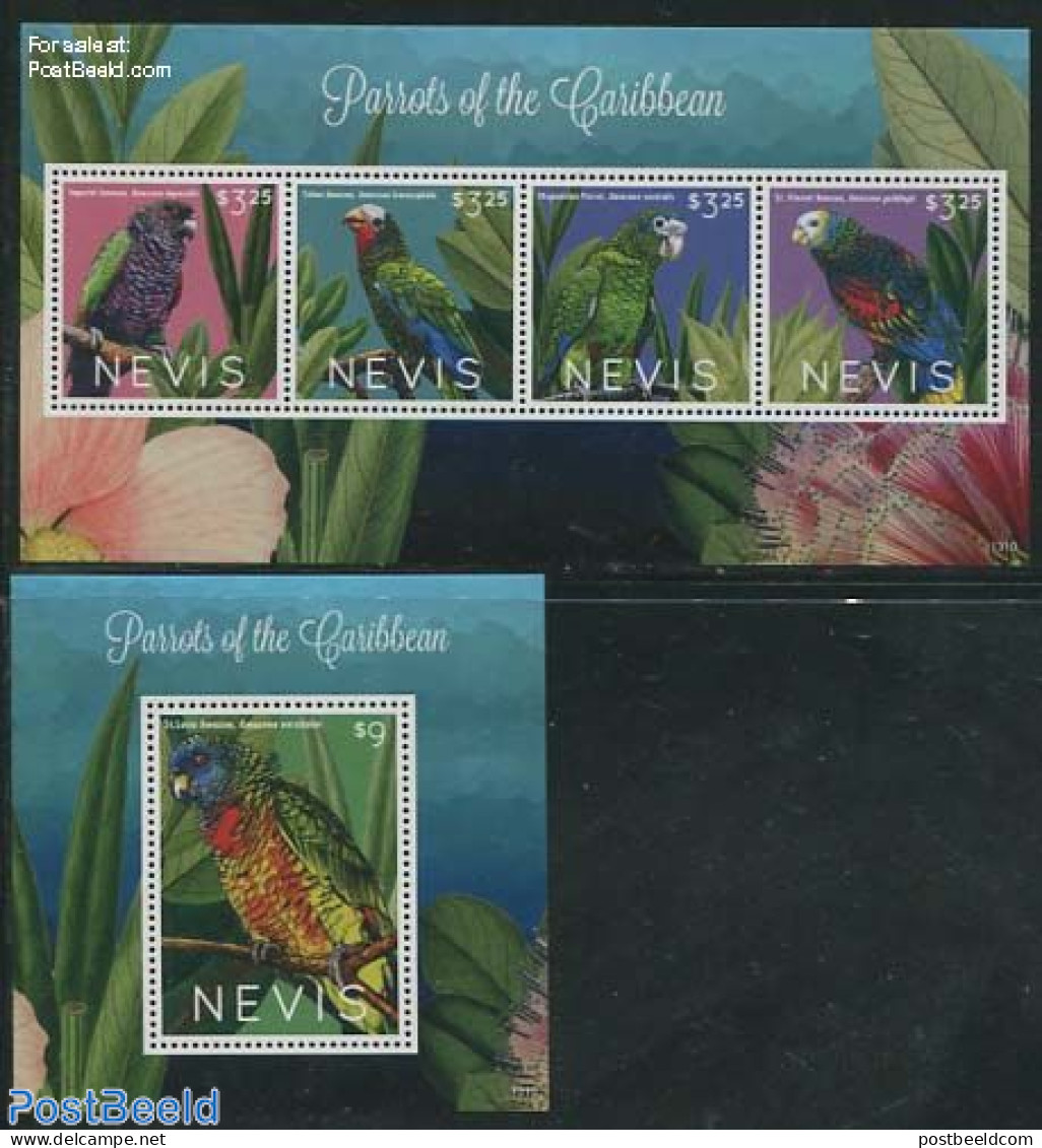 Nevis 2013 Parrots 2 S/s, Mint NH, Nature - Birds - Parrots - St.Kitts Y Nevis ( 1983-...)