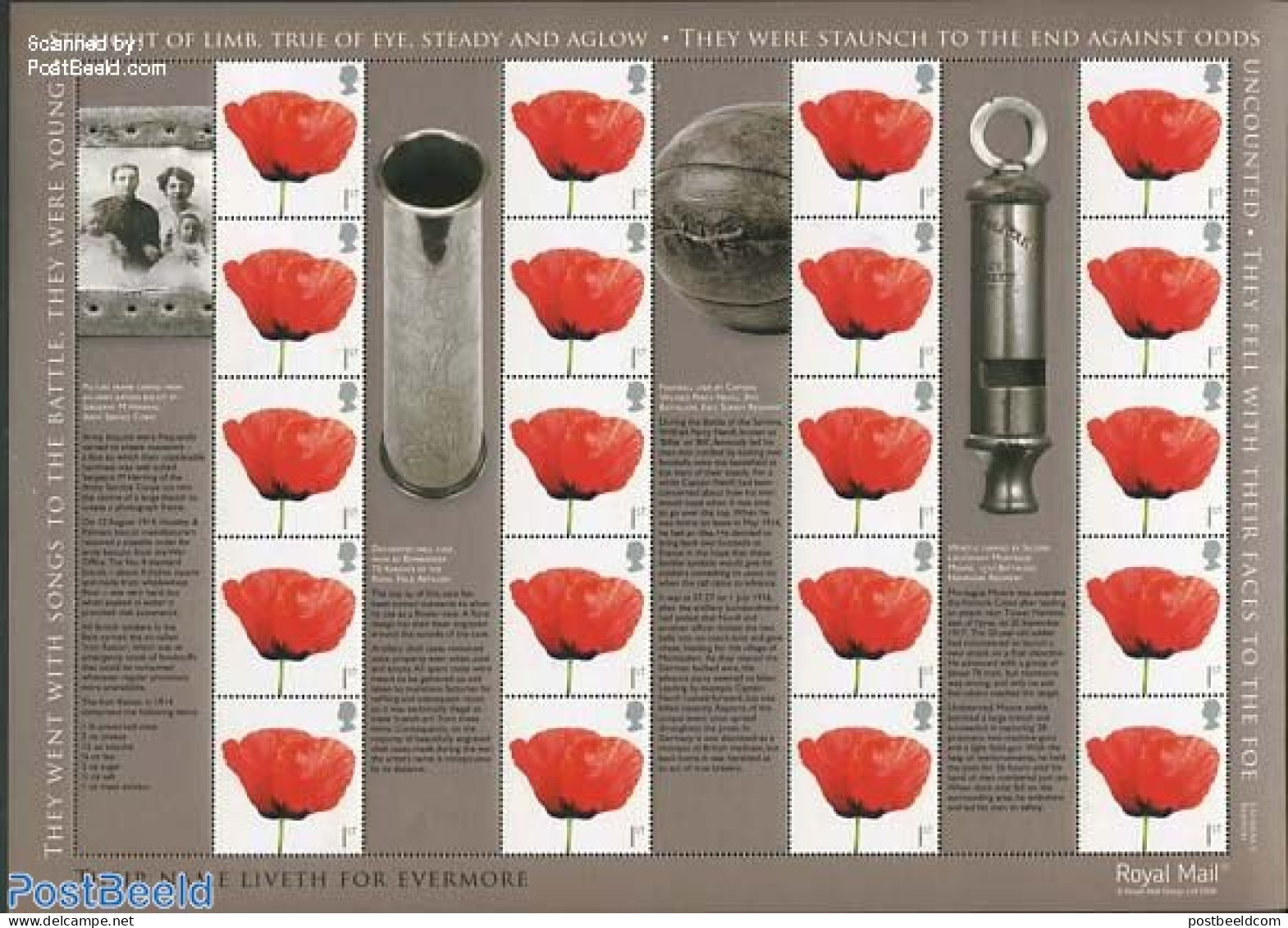Great Britain 2008 We Will Remember, Label Sheet, Mint NH, History - Nature - Flowers & Plants - World War I - Nuovi