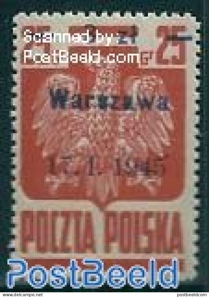 Poland 1945 Liberation 1v, Warszawa, Reddish Brown Overprint, Mint NH - Nuovi