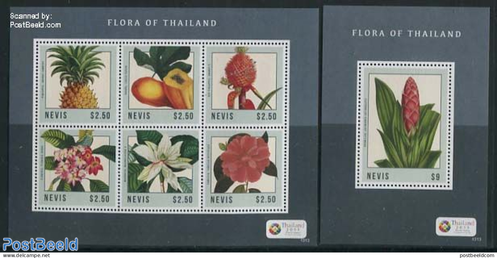 Nevis 2013 Flora In Thailand 2 S/s, Mint NH, Nature - Flowers & Plants - St.Kitts En Nevis ( 1983-...)