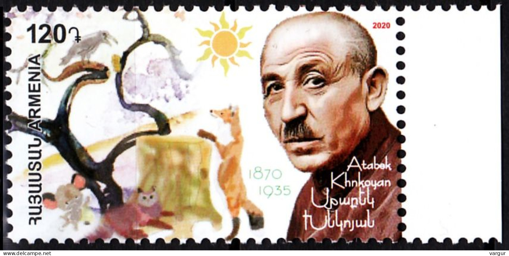 ARMENIA 2020-14 ART Literature. Khnkoyan - 150, Writer. Cat Bird Fox, MNH - Ecrivains