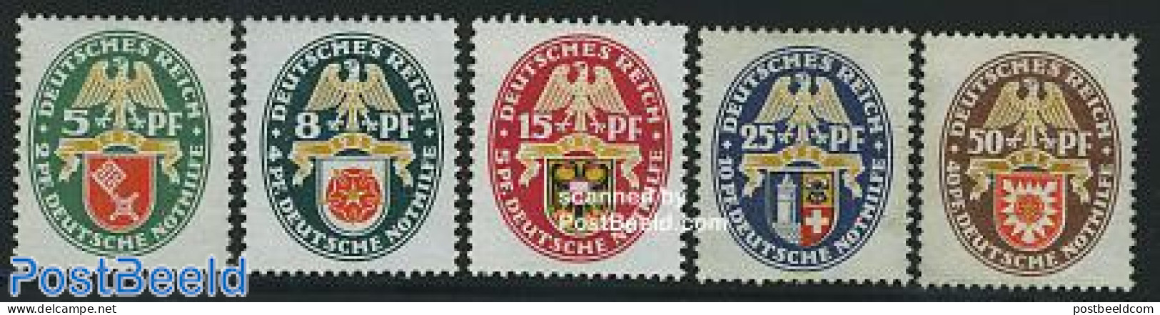 Germany, Empire 1929 Coat Of Arms 5v, Unused (hinged), History - Coat Of Arms - Ongebruikt