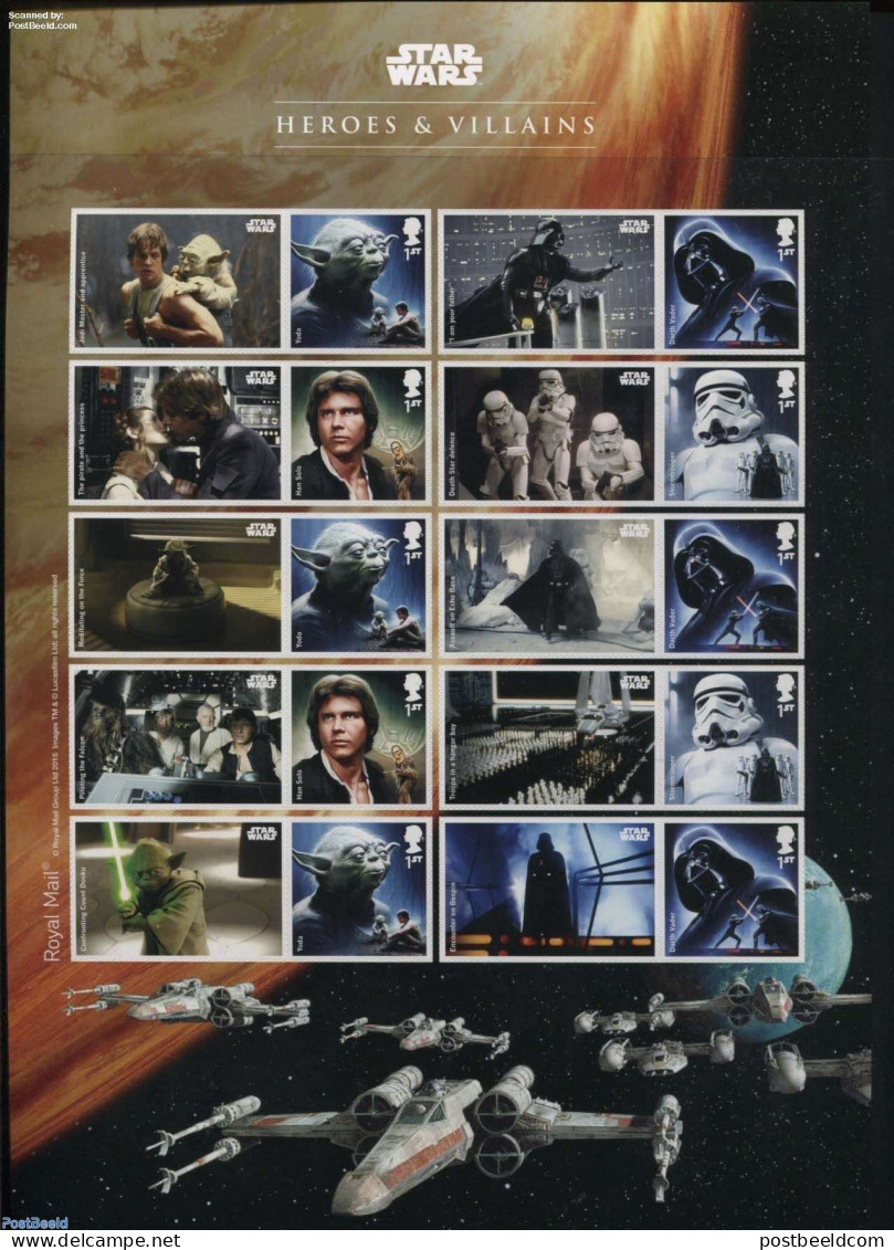 Great Britain 2015 Star Wars Sheet 10 S-a Stamps + Tabs (2.5 Series), Mint NH, Performance Art - Film - Movie Stars - .. - Ungebraucht