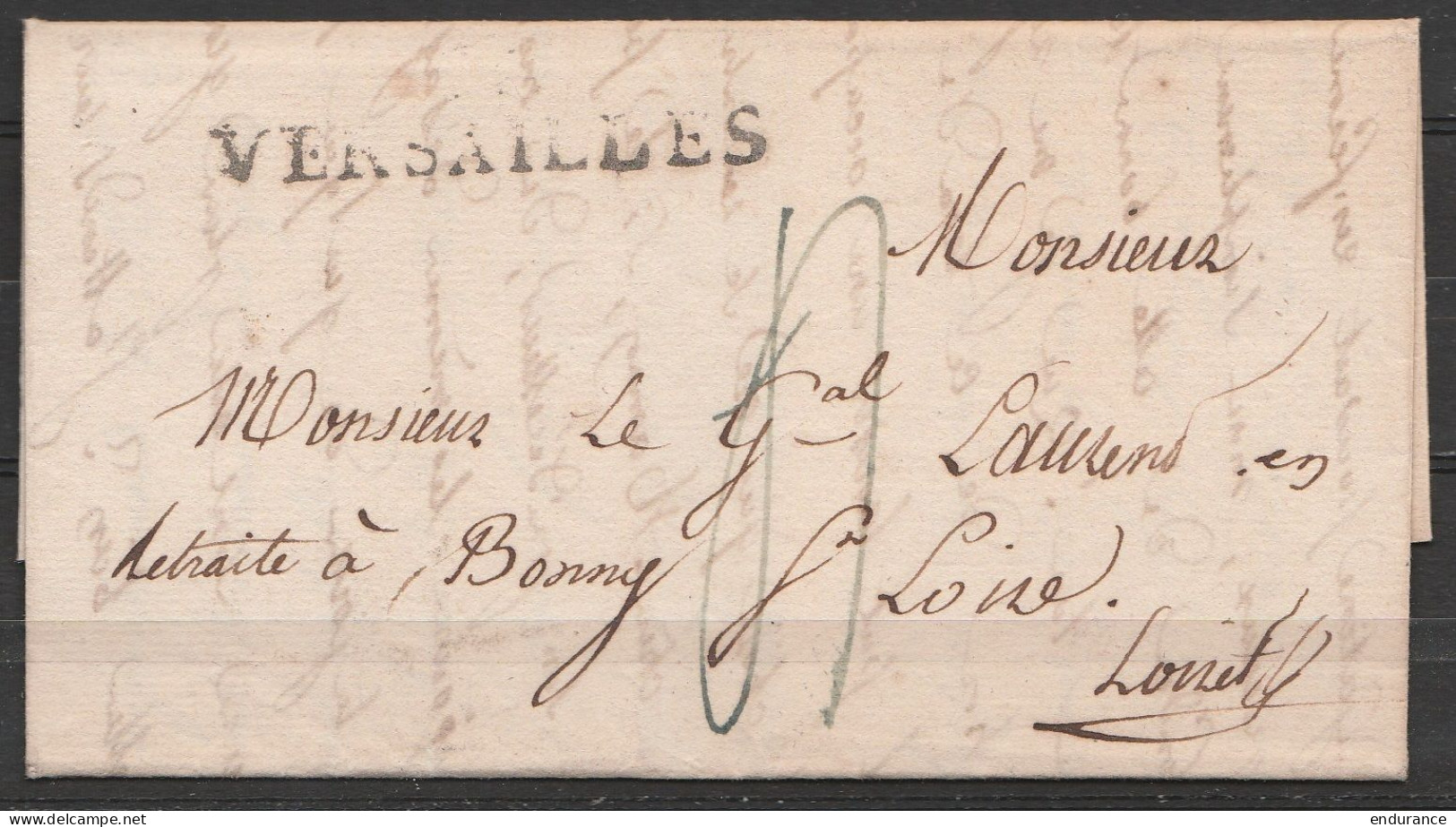 L. Datée 27 Novembre 1823 De SAINT-CYR Pour BONNY-sur-LOIRE (Loiret) - Griffe "VERSAILLES" - Port "4" - 1801-1848: Precursors XIX