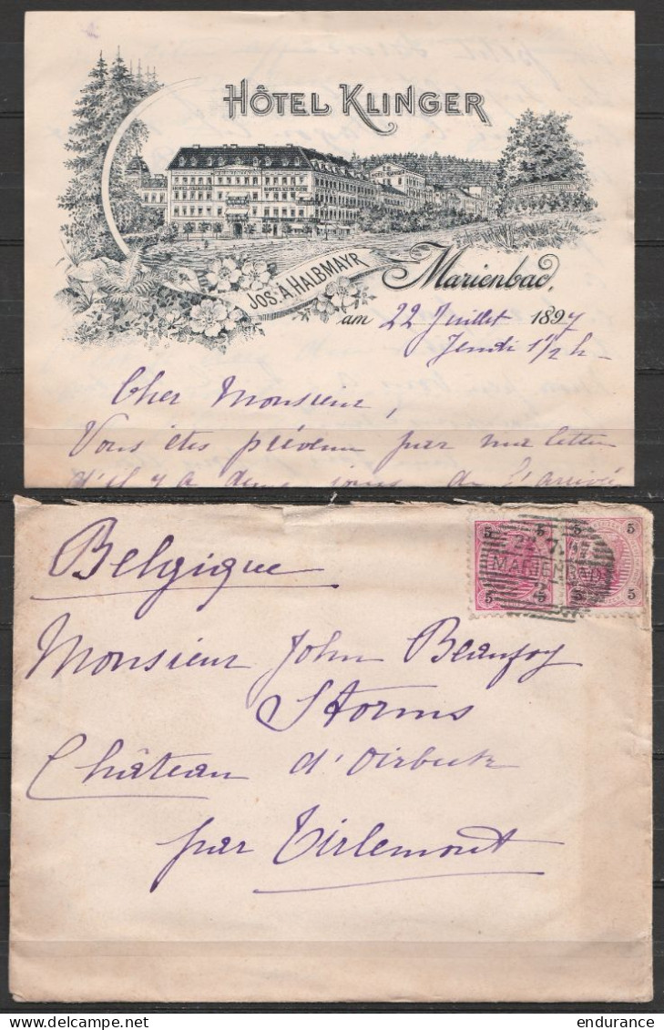 Bohême - LAC Illustrée Hôtel Klinger Affr. 10kr Càd MARIEMBAD /22.7.1897 Pour Château D'Oirbeek à TIRLEMONT (au Dos: Càd - Storia Postale