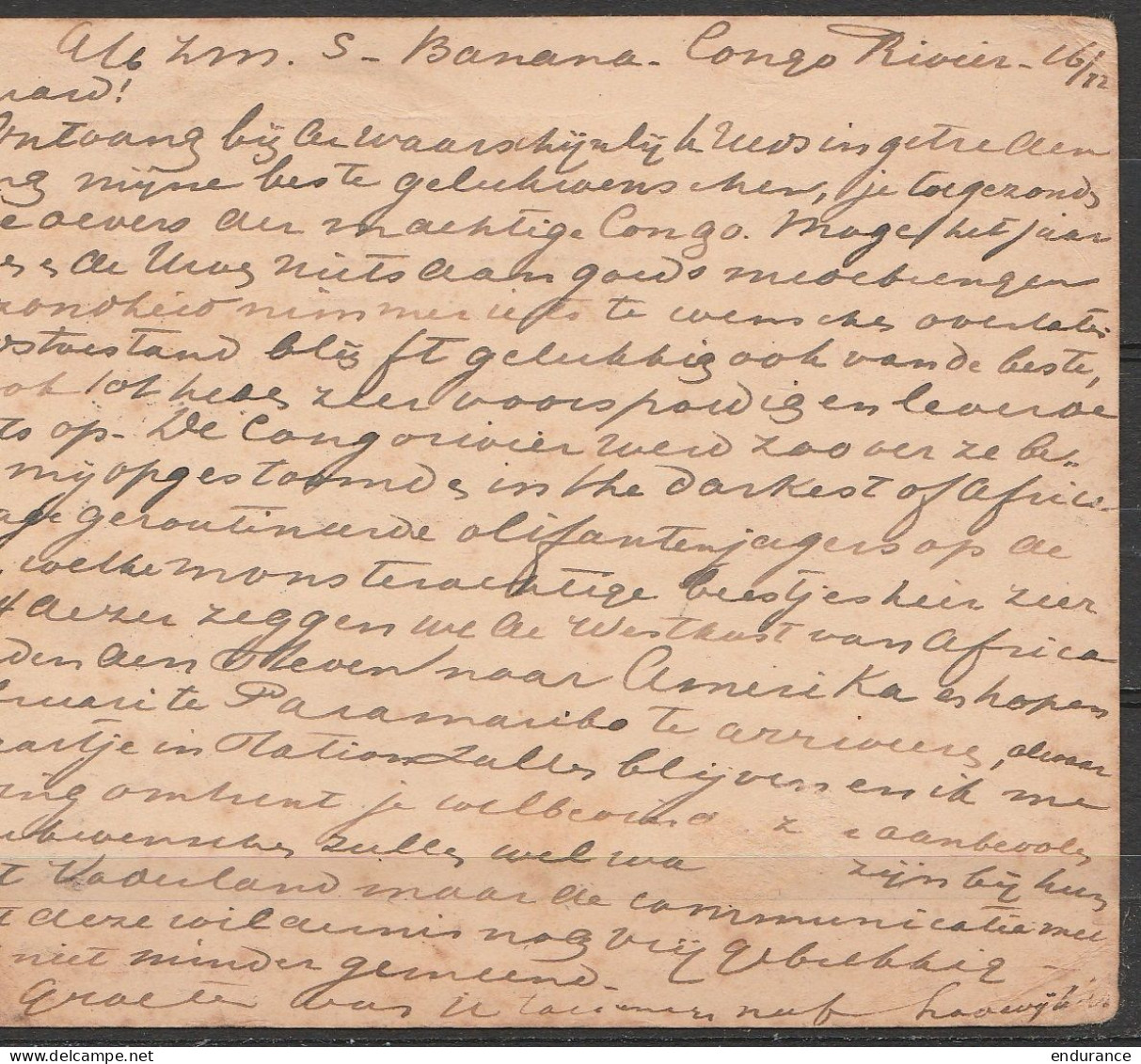 Etat Indépendant Du Congo - EP 15c Rouge Càd BANANA /16 DEC 1890 Pour OOTMARSUM Holland Réexépdiée à BALK - Càd Transit  - Ganzsachen