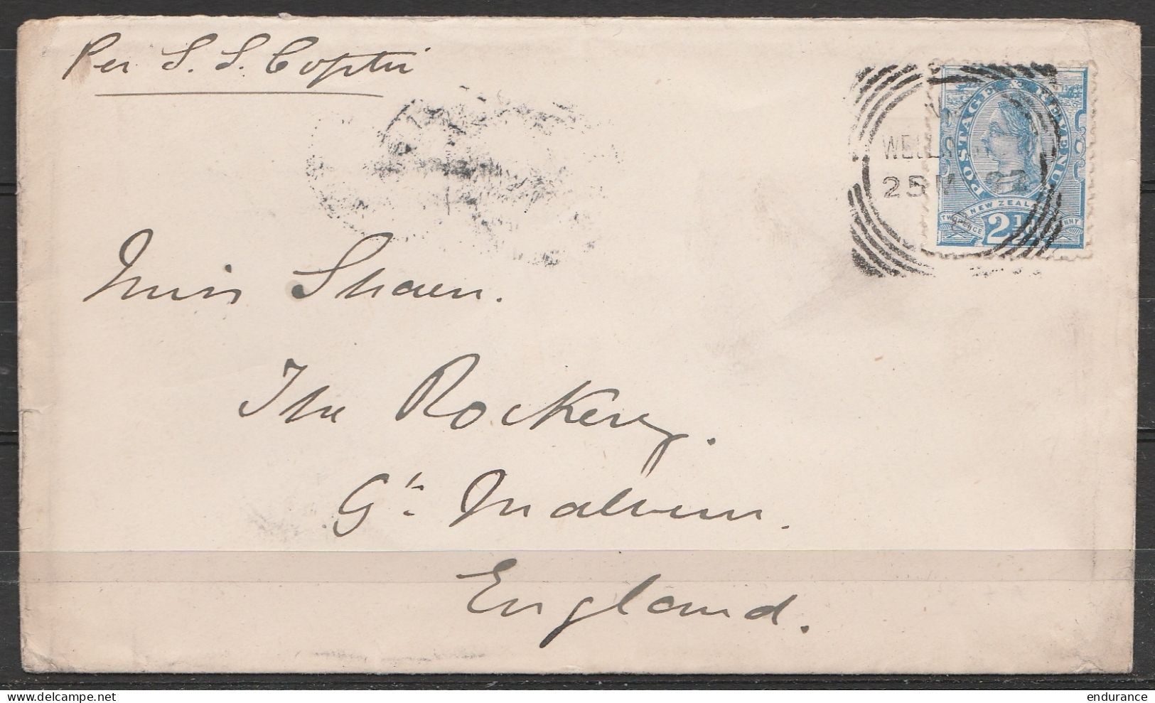 Nouvelle-Zélande - L. Affr. 2 1/2d Càd Carré WELLINGTON / 25 MAY 1892 Pour MALVERM (Angleterre) (au Dos: Càd PLYMOUTH /  - Brieven En Documenten