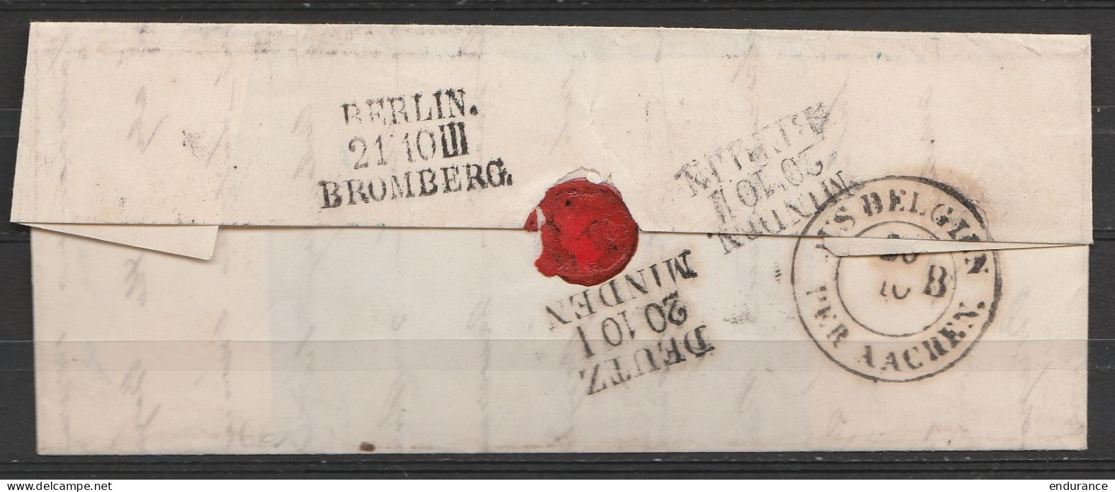 L. Càd BRUXELLES /19 OCT 1852 ? Pour L'Allemagne - Griffe "B.2e R." (au Dos: Càd "AUS BELGIEN / PER AACHEN" + Càd Ambula - 1830-1849 (Independent Belgium)
