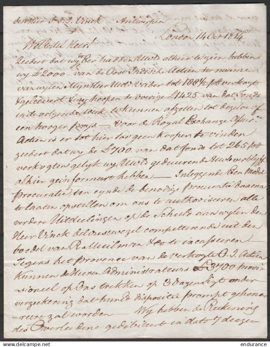 L. Datée 14 Octobre 1814 De LONDON Pour ANTWERPEN - Port "10" (au Dos Càd FOREIGN /204/ 1814) - 1814-1815 (Gobierno General De Belgica)