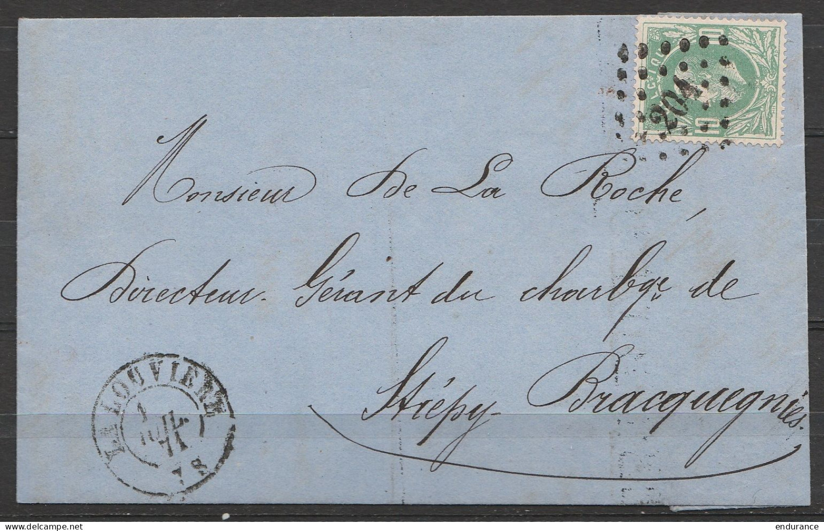 L. Affr. N°30 Lpts "204" Càd LA LOUVIERE /1 JUIL 1871 Pour STREPY-BRACQUEGNIES (au Dos: Arrivée Bracquegnies) - 1869-1883 Leopold II