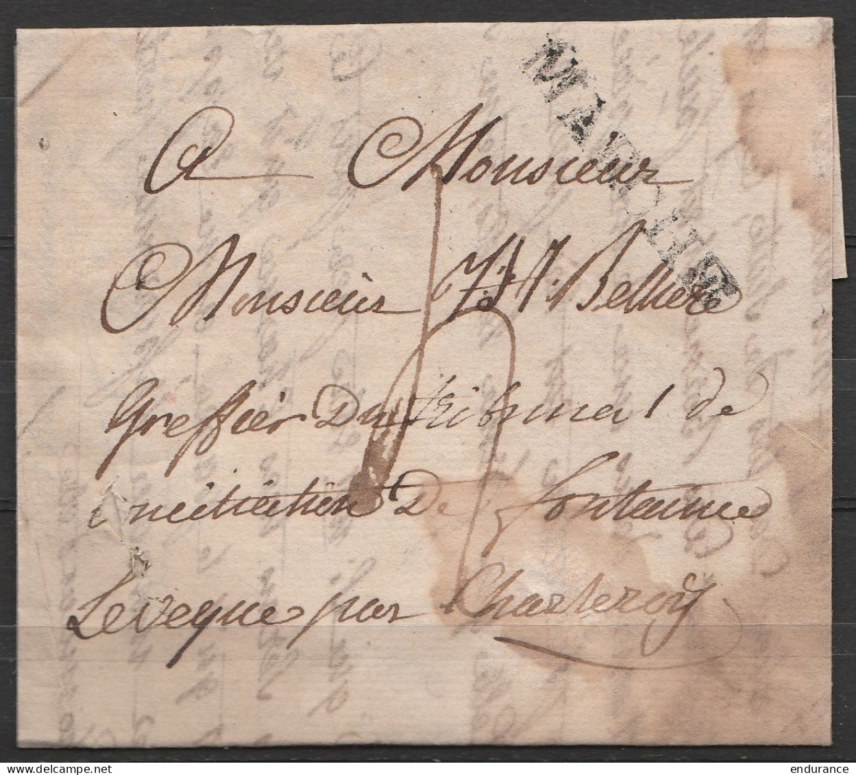 L. Datée 3 Février 1824 De RESTEIGNE Pour FONTAINE L'EVEQUE Par Charleroy - Griffe "MARCHE" - Port "4" - 1815-1830 (Holländische Periode)