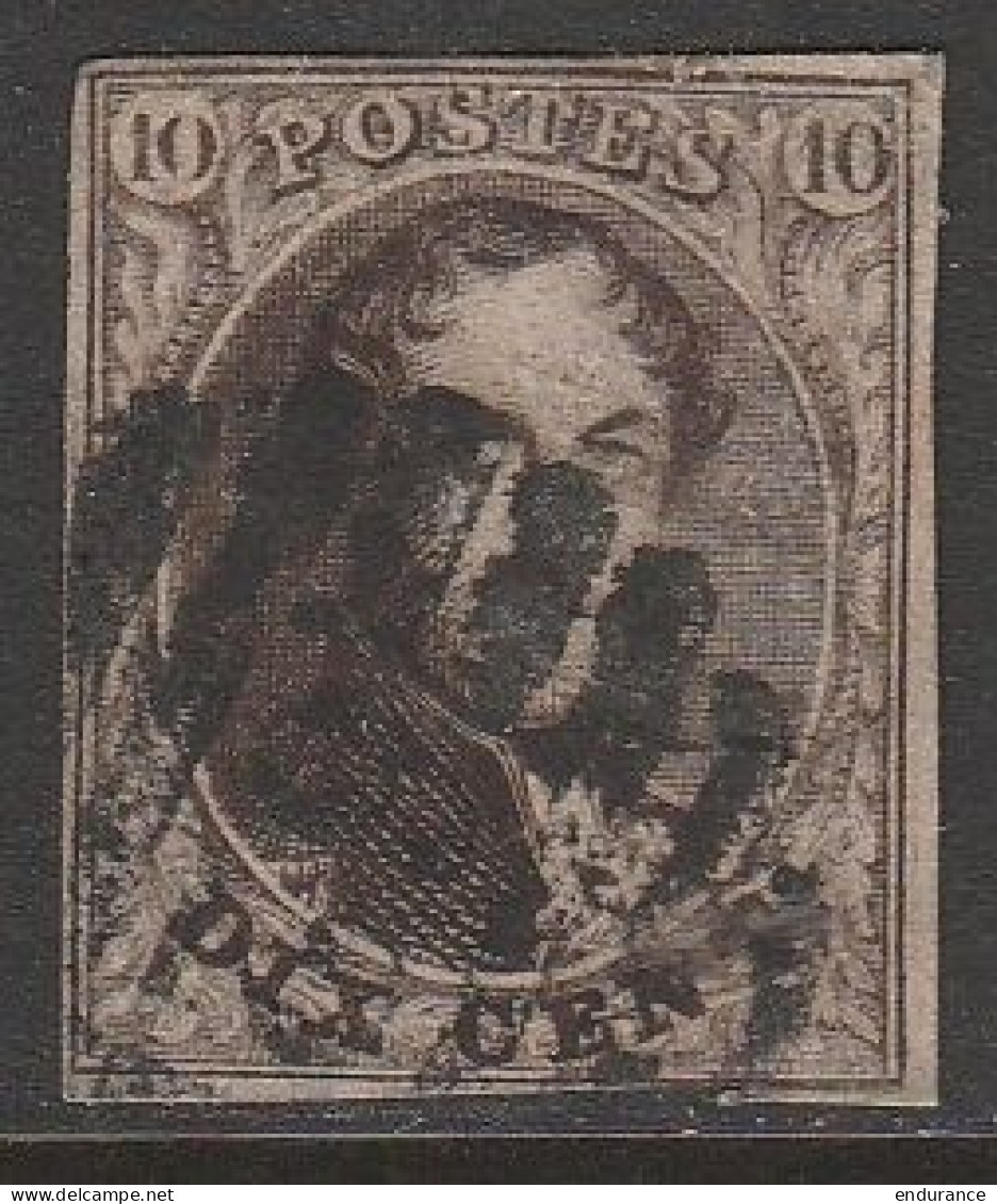 Belgique - N°10A Obl. P62 HUY (8 Barres) - 1858-1862 Medallones (9/12)