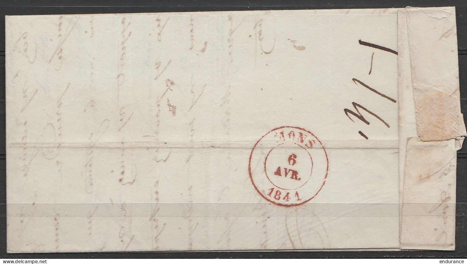 L. Datée 5 Avril 1841 De BOIS D'HAINE - Obl. T18 "FAYT /5 IV" Pour MONS - Port "2" (au Dos: Càd MONS /6 AVR 1841) - 1830-1849 (Onafhankelijk België)