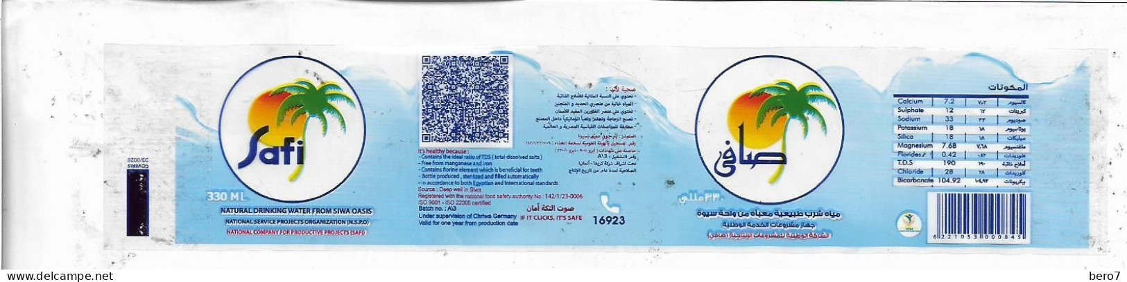 EGYPT  Safi 330 Ml (water Label) Etiquette Eau - (Egypte) (Egitto) (Ägypten) (Egipto) (Egypten) - Andere & Zonder Classificatie