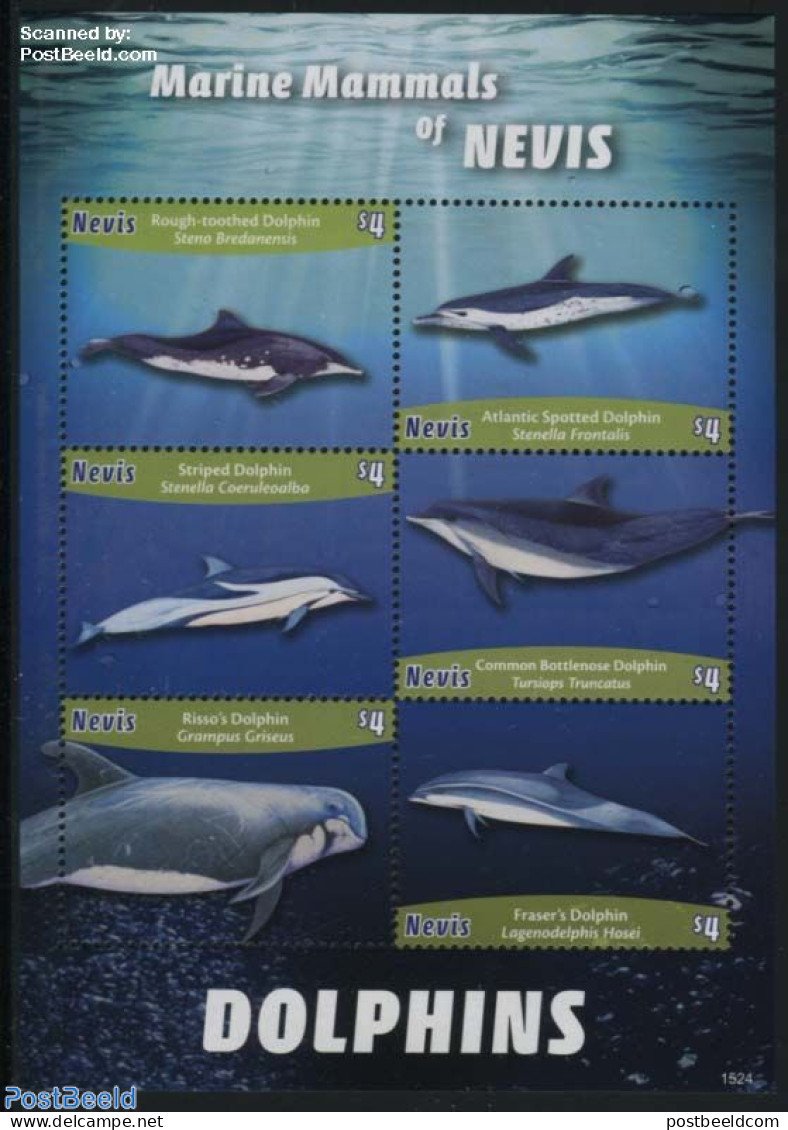 Nevis 2015 Marine Mammals 6v M/s, Mint NH, Nature - Sea Mammals - St.Kitts En Nevis ( 1983-...)