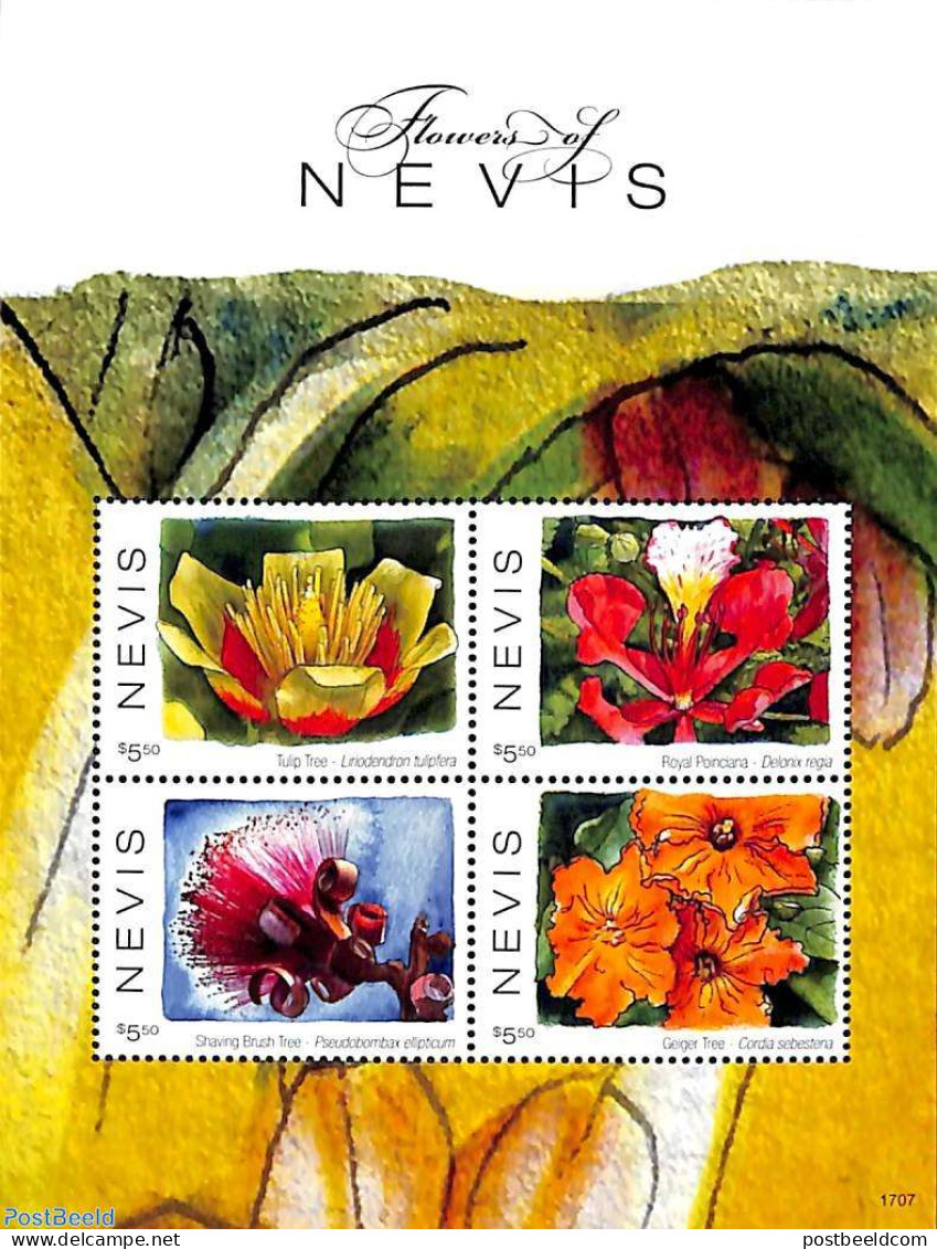 Nevis 2017 Tree Flowers 4v M/s, Mint NH, Flowers & Plants - St.Kitts-et-Nevis ( 1983-...)