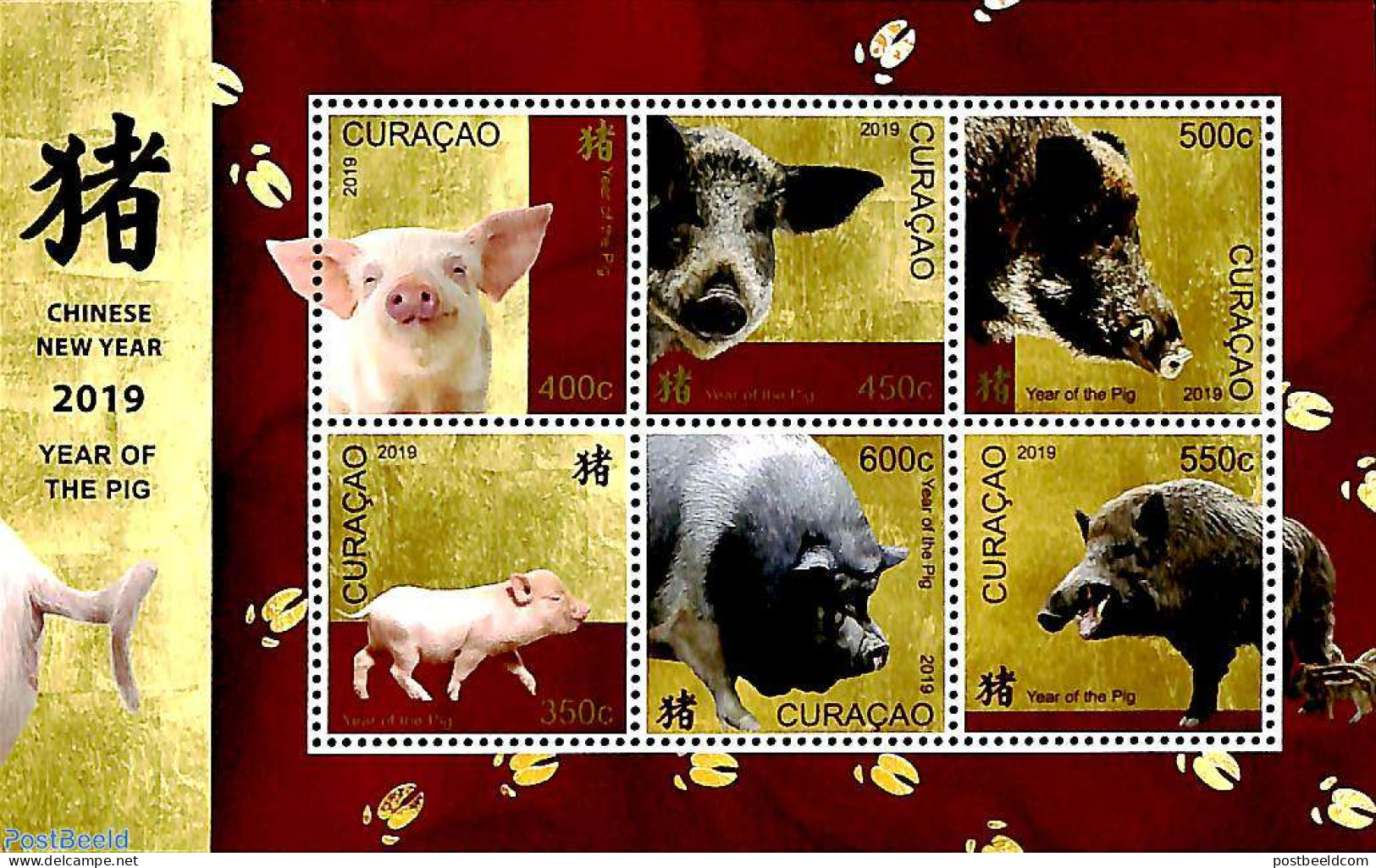 Curaçao 2019 Year Of The Pig 6v M/s, Mint NH, Nature - Various - Cattle - New Year - Neujahr