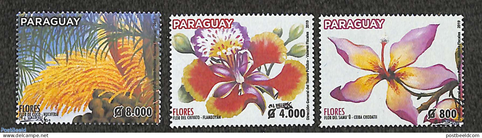 Paraguay 2019 Flowers 3v, Mint NH, Nature - Flowers & Plants - Paraguay