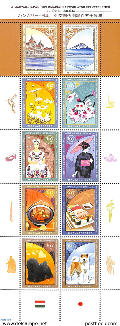 Hungary 2019 Joint Issue Japan 10v M/s, Mint NH, Health - Nature - Various - Food & Drink - Dogs - Flowers & Plants - .. - Nuovi