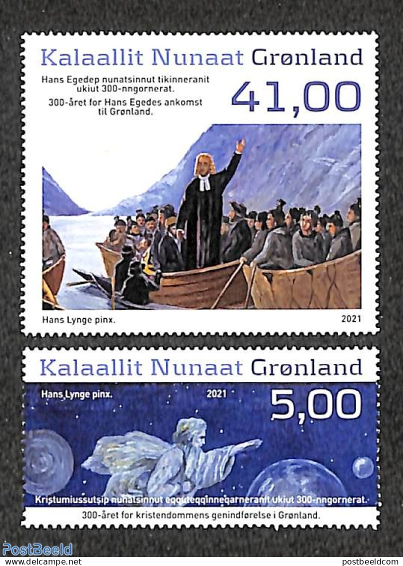 Greenland 2021 300 Years Christdom 2v, Mint NH, Religion - Transport - Religion - Ships And Boats - Ungebraucht