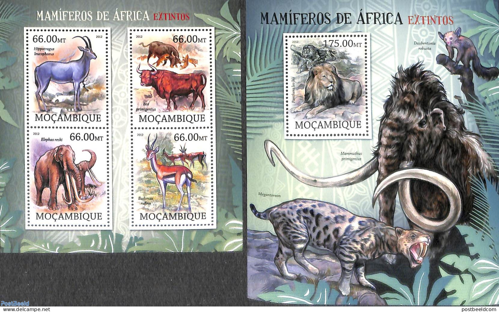 Mozambique 2012 Extinct African Mammals 2 S/s, Mint NH, Nature - Animals (others & Mixed) - Wild Mammals - Mozambico