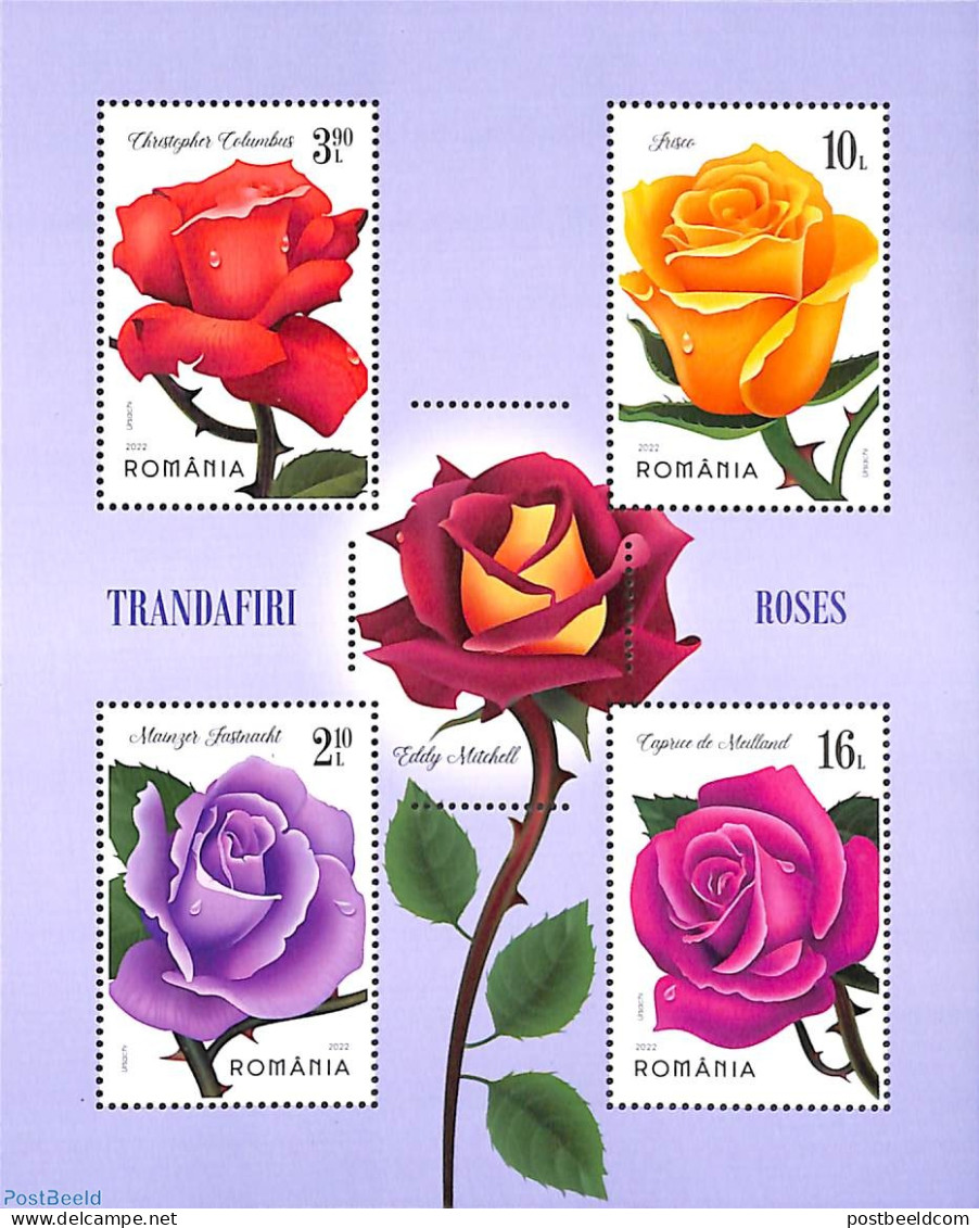 Romania 2022 Roses S/s, Mint NH, Nature - Flowers & Plants - Roses - Unused Stamps