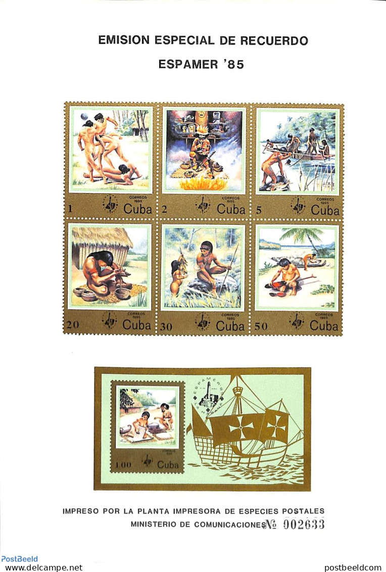 Cuba 1985 Special Sheet Espamer 85, Mint NH, History - Transport - Native People - Ships And Boats - Ungebraucht