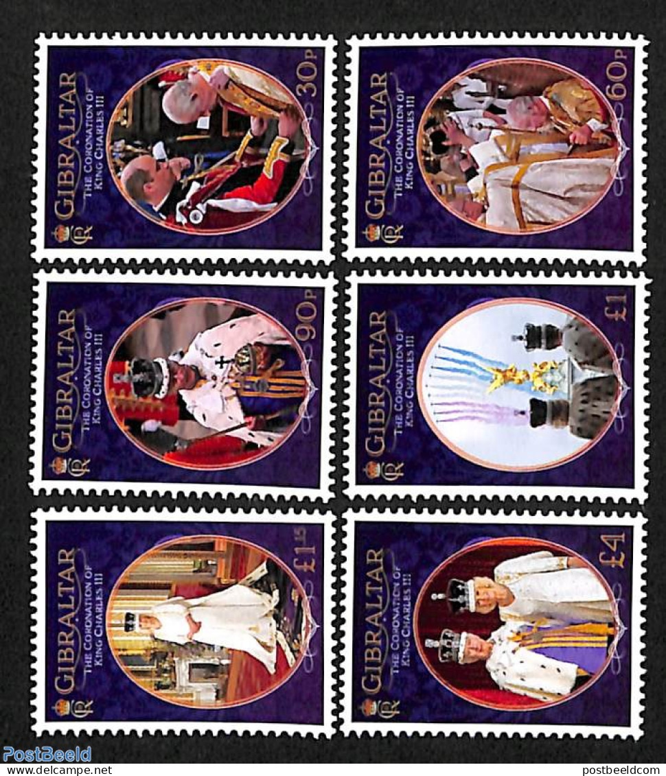 Gibraltar 2023 King Charles III Coronation 6v, Mint NH, History - Kings & Queens (Royalty) - Royalties, Royals