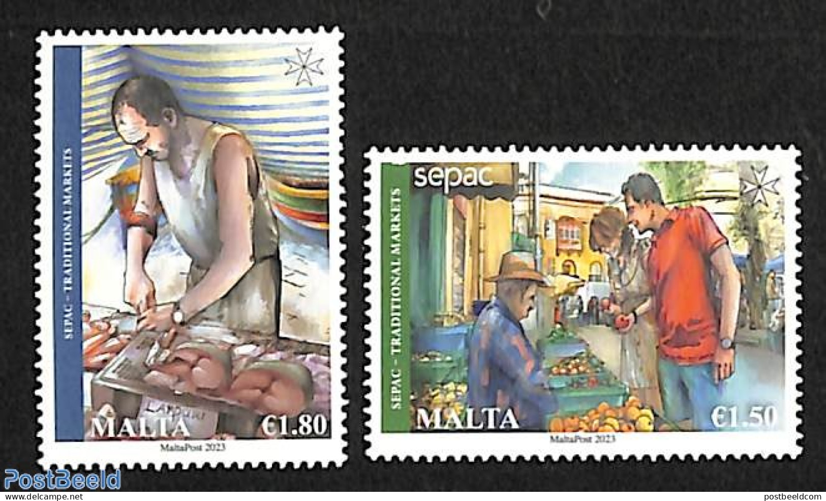 Malta 2023 SEPAC, Tradional Markets 2v, Mint NH, Health - History - Various - Food & Drink - Sepac - Street Life - Ernährung