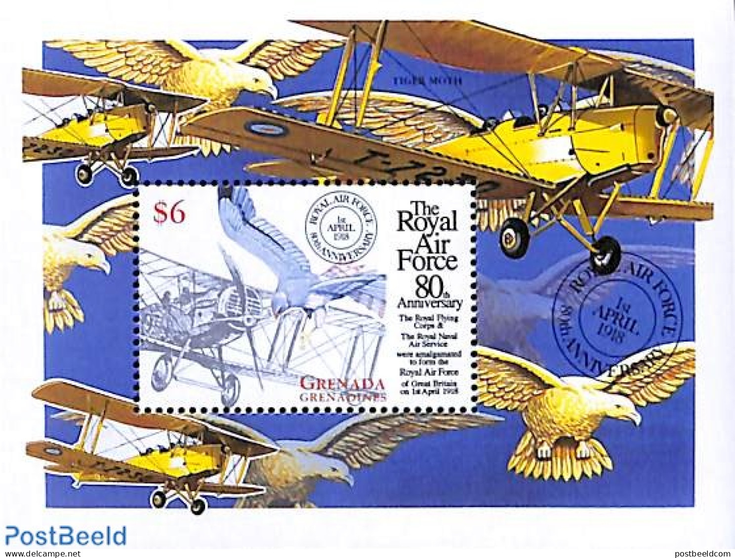 Grenada Grenadines 1998 Royal Air Force, Bristol F2B S/s, Mint NH, Nature - Transport - Birds - Aircraft & Aviation - Vliegtuigen
