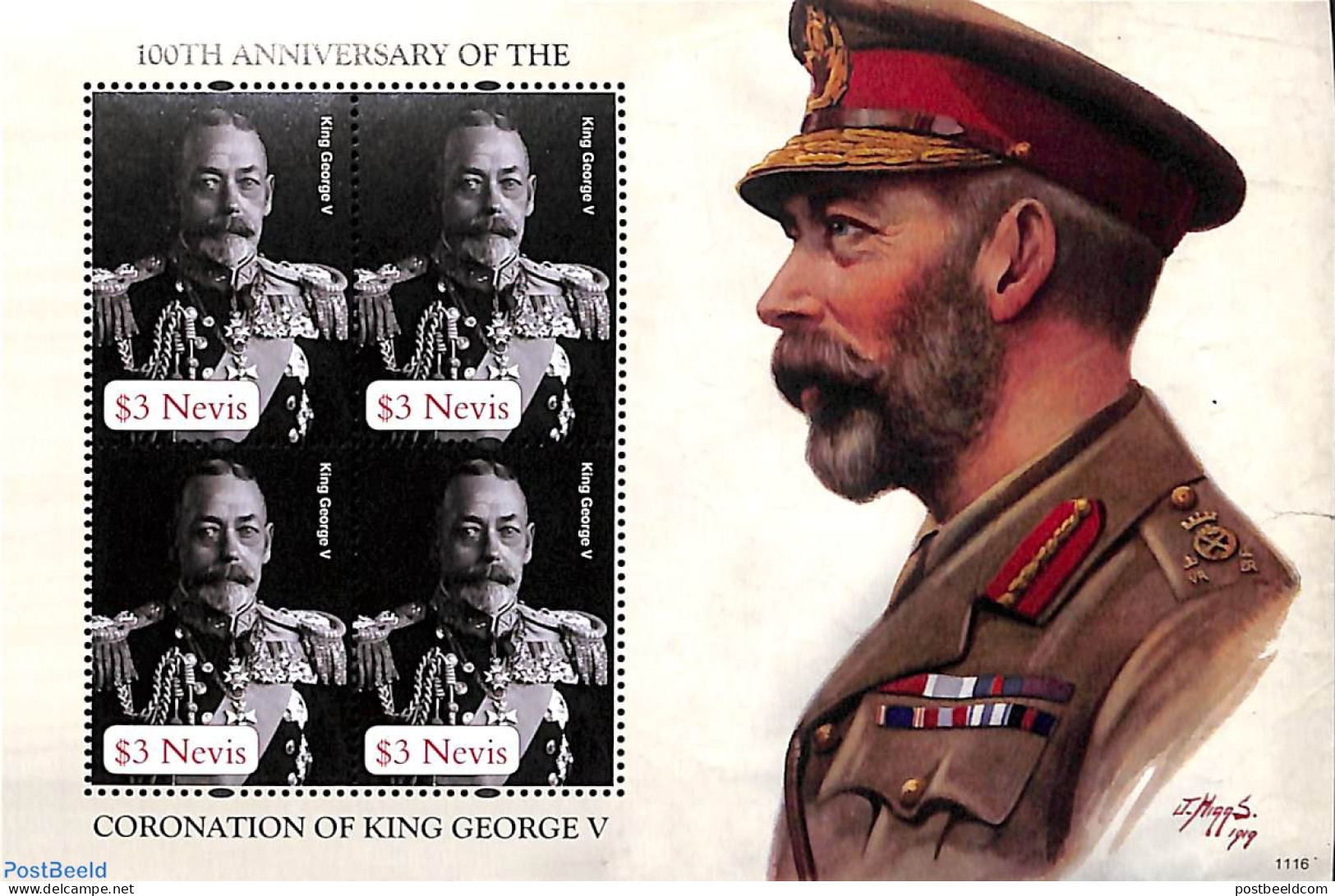 Nevis 2011 King George V M/s, Mint NH, History - Kings & Queens (Royalty) - Royalties, Royals