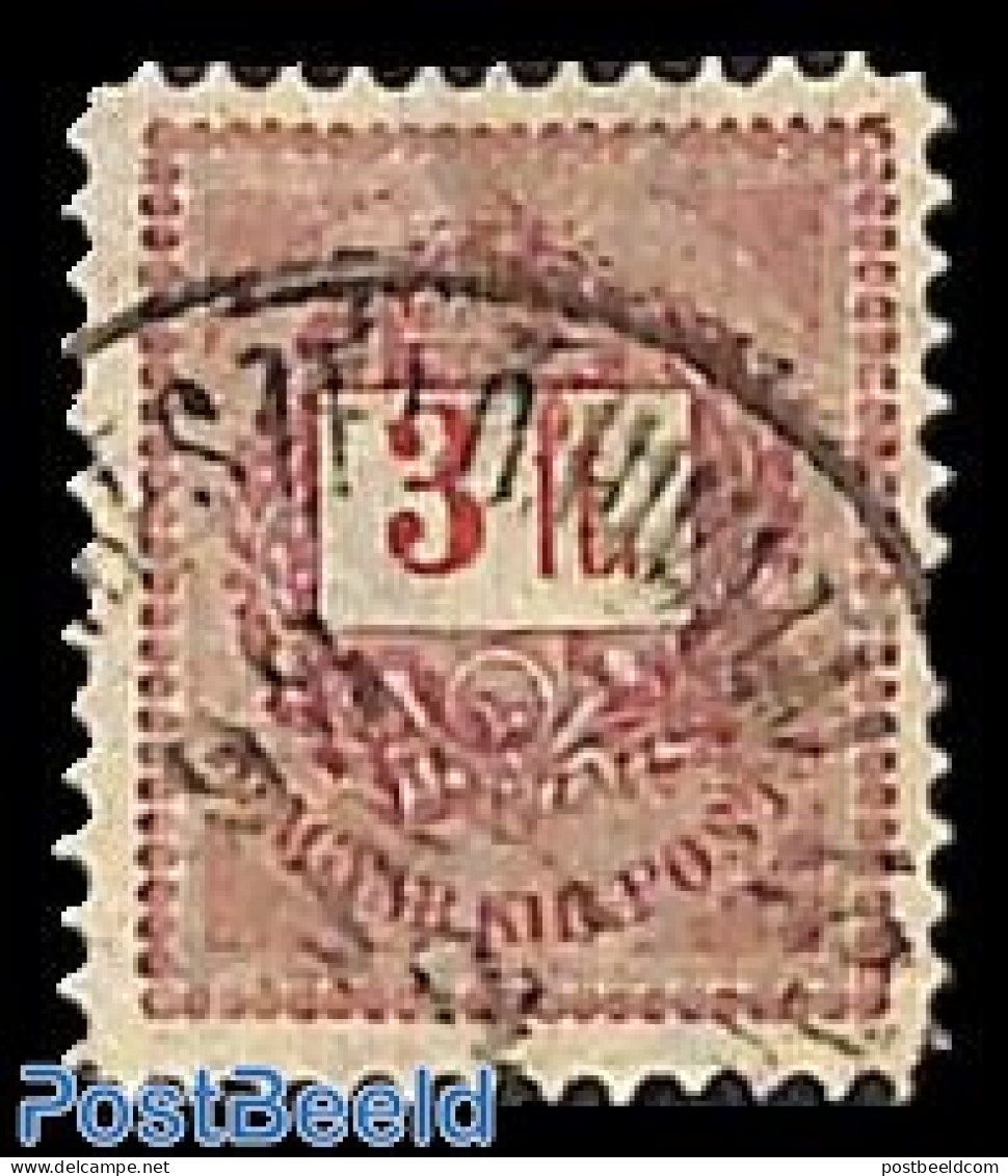 Hungary 1888 3Ft, Used, Used Or CTO - Gebraucht
