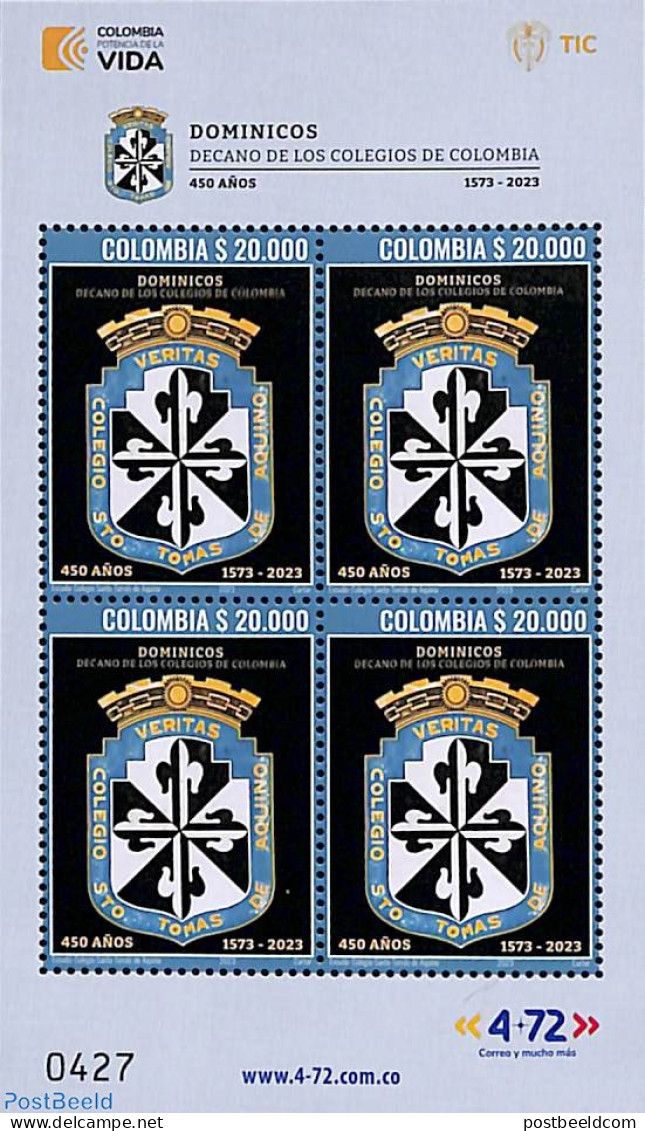 Colombia 2023 Dominicos College S/s, Mint NH, History - Science - Coat Of Arms - Education - Colombia