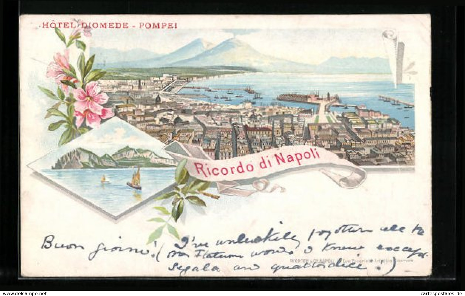 Lithographie Neapel, Ortsansicht Mit Hafen Und Vesuv  - Napoli (Neapel)