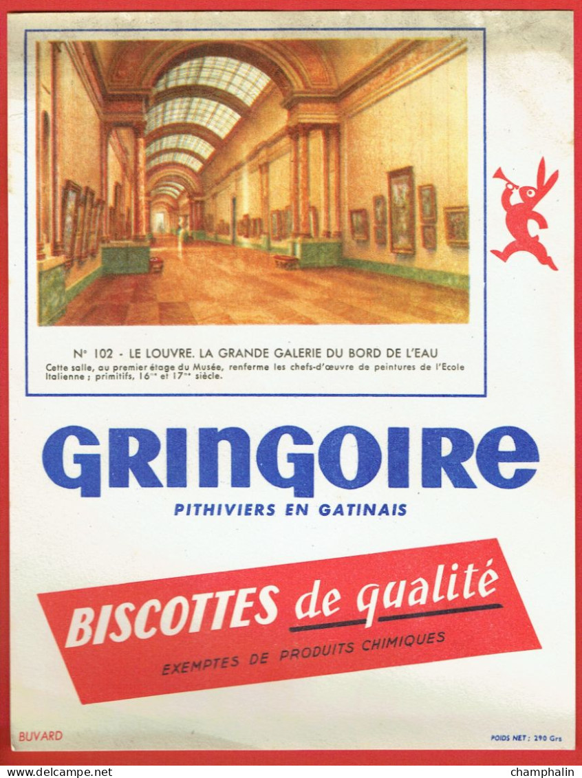 Buvard - Biscottes Gringoire à Pithiviers-en-Gâtinais (45) - N°102 Le Louvre La Grande Galerie Du Bord De L'eau - Slogan - Bizcochos