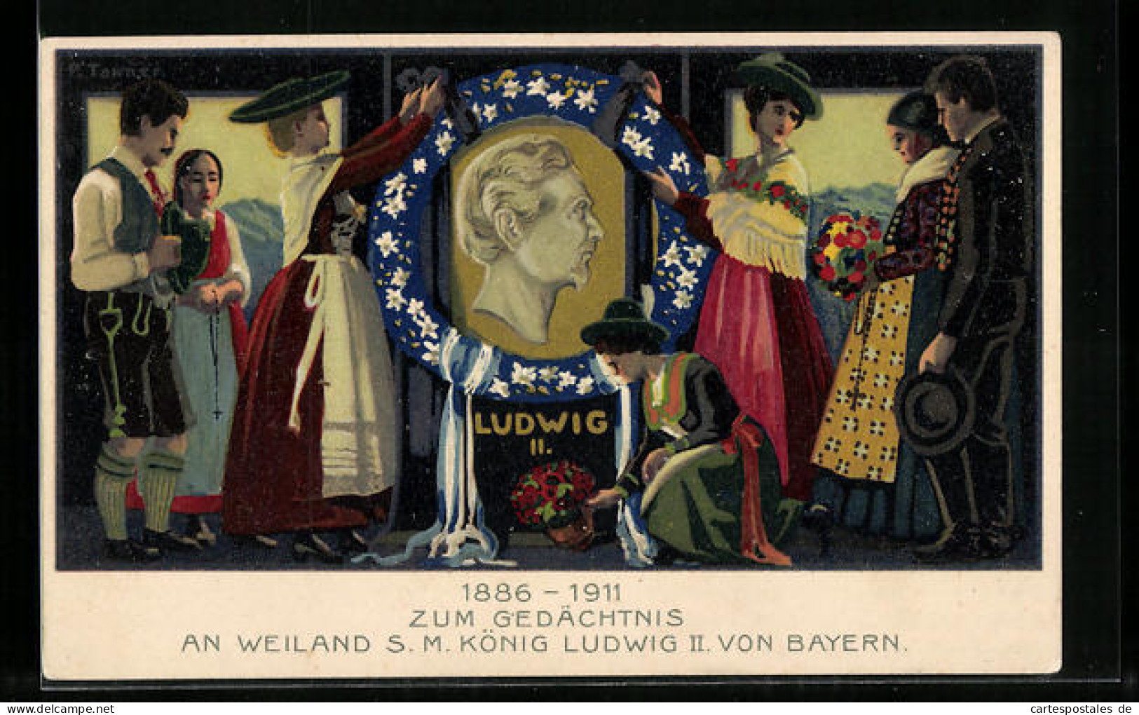 AK Zum Gedächtnis An Weiland S. M. König Ludwig II. Von Bayern, 1886-1911, Ganzsache  - Royal Families