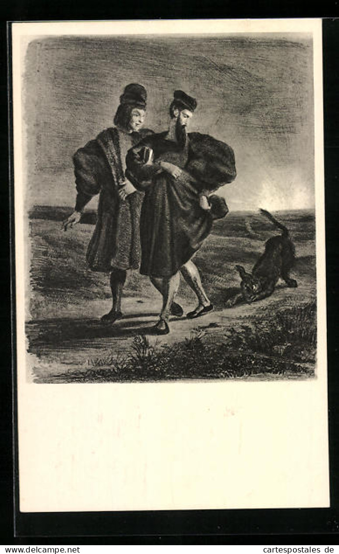 AK Eugene Delacroix: Zu Goethes Faust, Faust Und Mephisto Mit Einem Hund  - Cuentos, Fabulas Y Leyendas