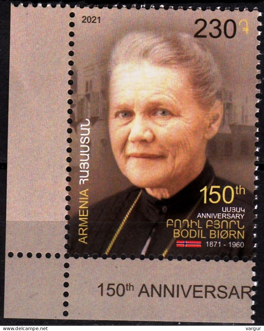 ARMENIA 2021-06 Famous People: Bodil Biorn - 150, Genocide Witness. CORNER, MNH - Mujeres Famosas
