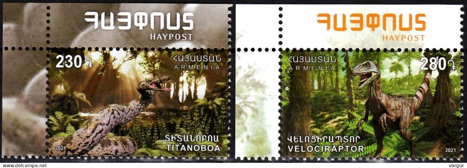 ARMENIA 2021-07 FAUNA: Prehistoric Animals. Snake Dinosaur. HayPost CORNER, MNH - Prehistorics