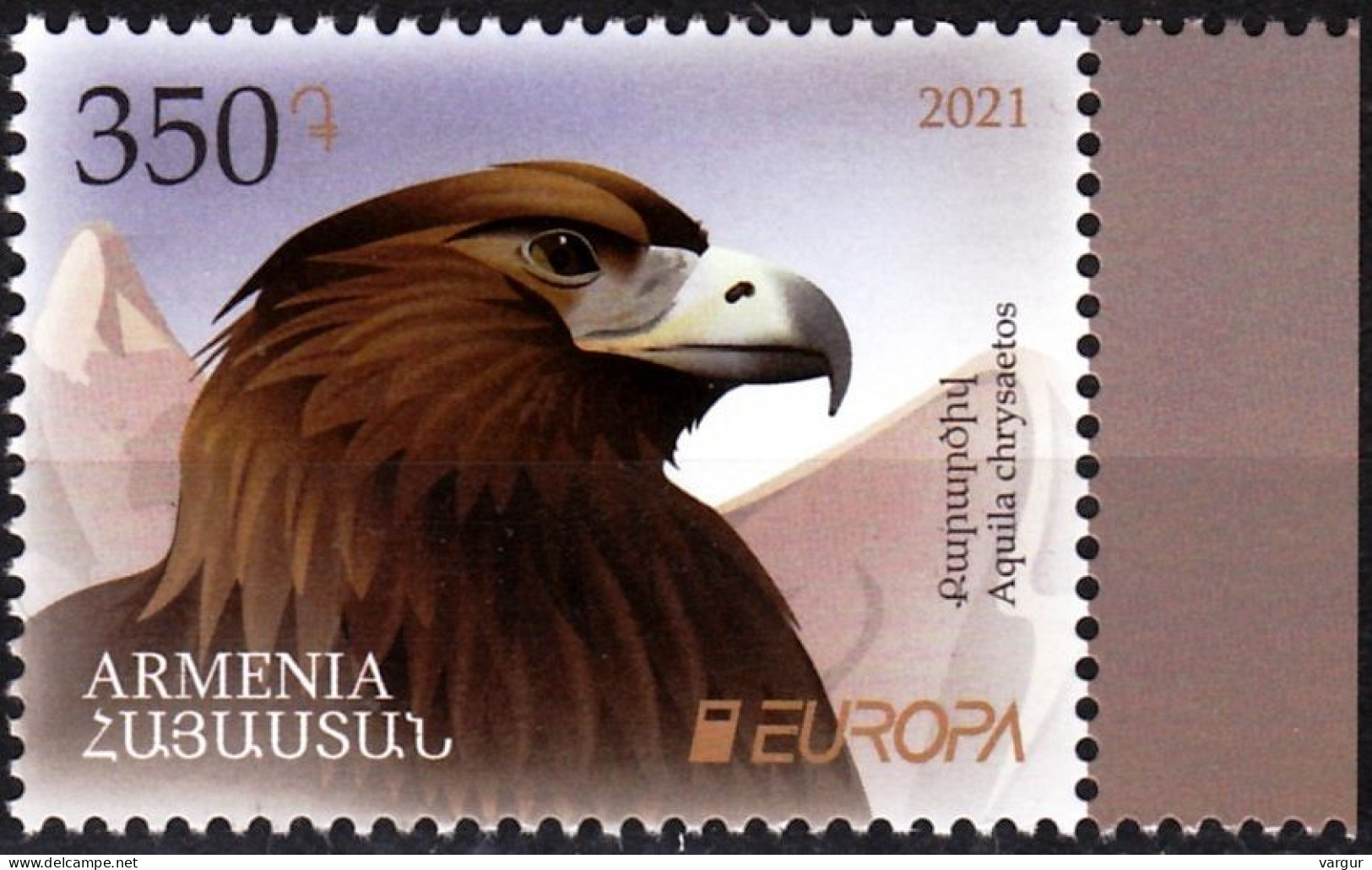 ARMENIA 2021-08 EUROPA: FAUNA Bird. National Endangered Wildlife. Golden Eagle, MNH - 2021